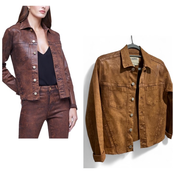 SALE🌟LIKE NEW L'AGENCE | SZ S | Janelle Coated Cropped Slim Raw Hem Jacket Java - Picture 2 of 9
